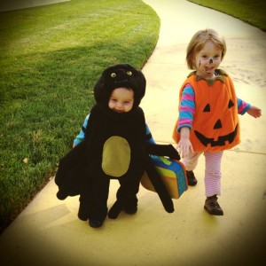 kids walking at Halloween